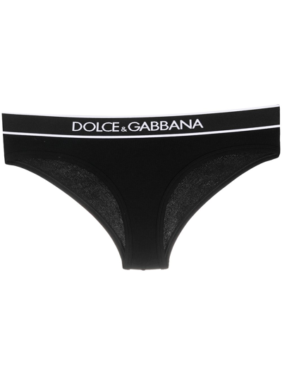 Dolce & Gabbana Ribbed Cotton Briefs With Logo In Black