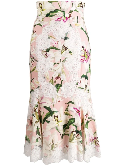 Dolce & Gabbana Lily Print Midi Skirt In Pink