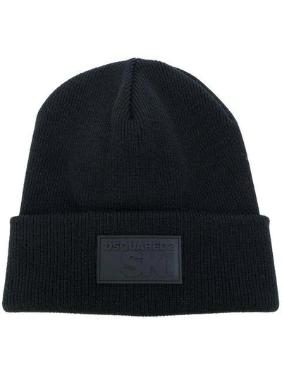 Dsquared2 Branded Patch Beanie - Black