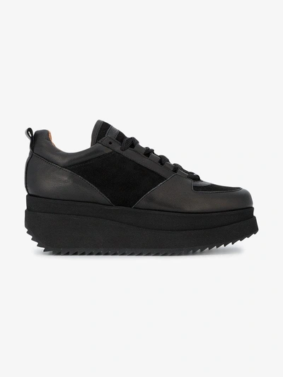 Ganni Naomi Leather And Suede Platform Sneakers In Black
