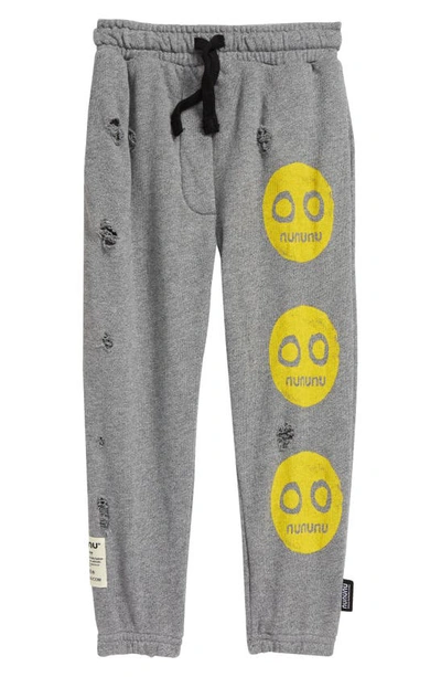 Nununu Kids' Smile Trio Distressed Cotton Sweatpants In Grey