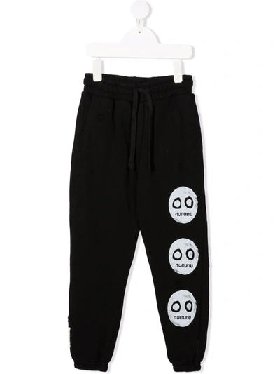 Nununu Kids' Smile Trio Distressed Cotton Sweatpants In Black