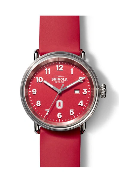 Shinola Detrola Ohio Buckeye 43mm Silicone Watch In Ruby
