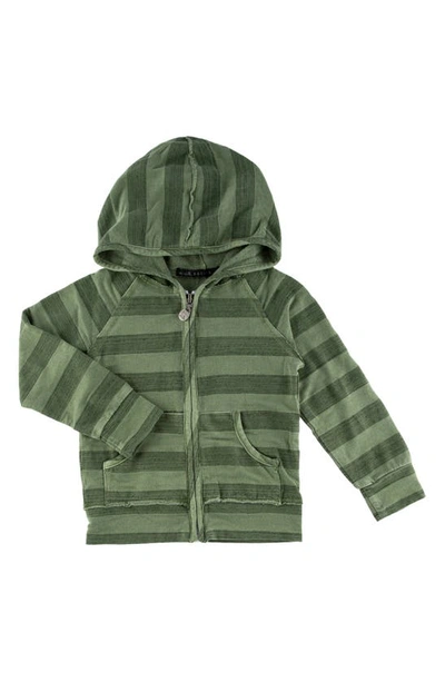 Miki Miette Kids' Stripe Zip-up Cotton Hoodie In Green Stripe