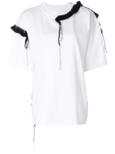 Maison Margiela Embroidered-trim Cotton And Mohair T-shirt In White