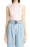 Balmain Shoulder Button Pointelle Sweater Tank In Pale Pink