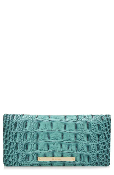 Brahmin Ady Croc Embossed Leather Wallet In Bottle Blue