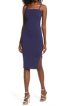 Lulus Paulina Square Neck Cocktail Sheath Dress In Navy Blue