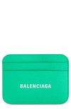 Balenciaga Cash Logo Leather Card Holder In Vivid Green/ L White