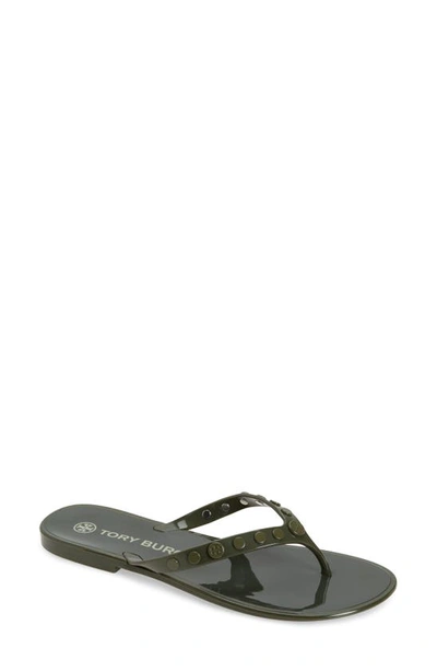 Tory Burch Studded Jelly Flip Flop In Olive