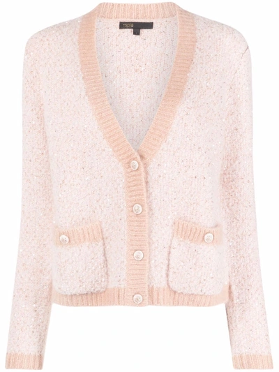 Maje Womens Roses Mission V-neck Stretch-knit Cardigan In Pale