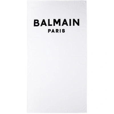 Balmain White Logo Appliqué Beach Towel In 110 - White