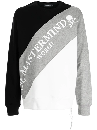 Mastermind Japan Men's Boxy Diagonal Colorblock Sweatshirt In Black T Gray X Wh