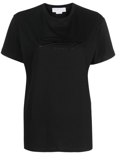 Genny Black Cropped  Logo-print T-shirt