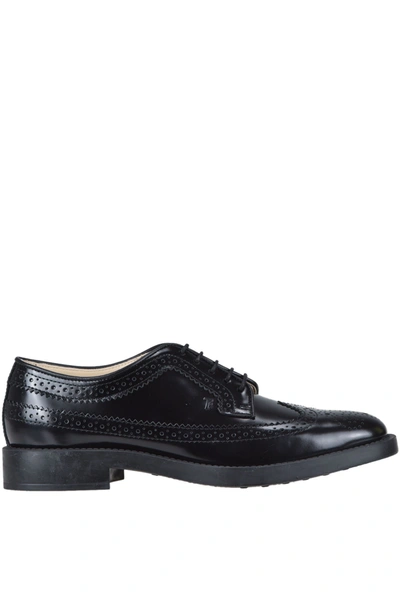 Tod's Leather Derby Shoes In Nero