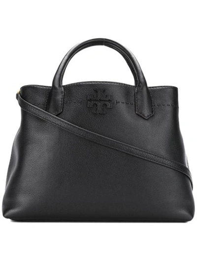 Tory Burch Mcgraw Triple Compartment Satchel - Black In Black/gold