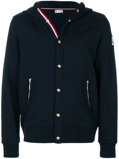 Moncler Navy Snap Button Hoodie In Blue