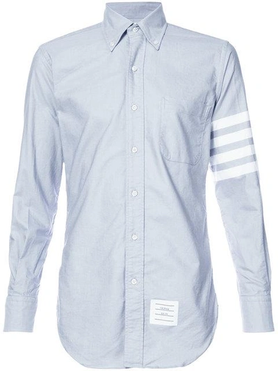 Thom Browne Long Sleeve Button Down With Woven 4-bar In Medium Grey Oxford