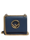 Fendi Kan I Logo Small Leather Cross-body Bag In Dark Blue