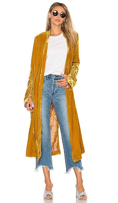Free People Dhalia Velvet Duster Coat In Gold
