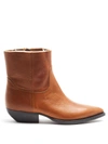 Saint Laurent Theo Raw-edge Leather Ankle Boots In Tan