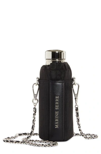 Marine Serre Brand-engraved Woven Bag With Stainless Steel Water Bottle In Black