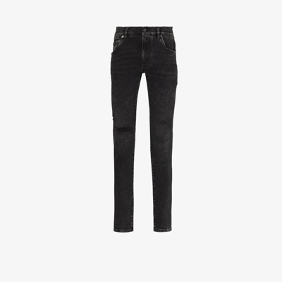 Dolce & Gabbana Distressed Slim Leg Jeans In Black