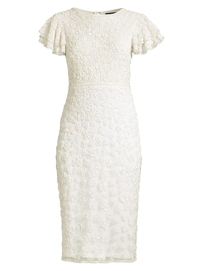Mac Duggal Floral Beaded Sheath Dress In White