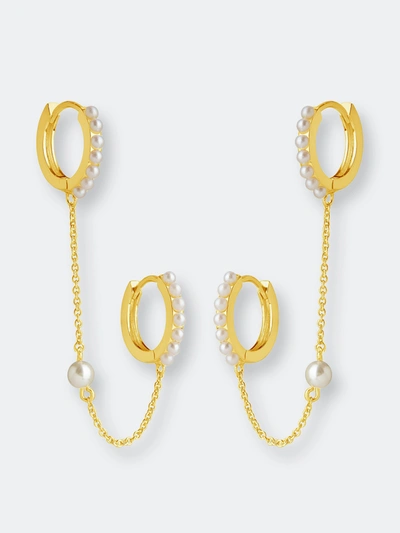 Sterling Forever Zorina Double Micro Hoops In Gold-tone