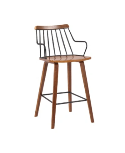 Armen Living Micah Walnut And Metal Modern 26in Counter Height Bar Stool In Brown