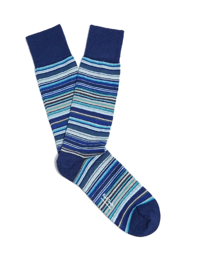 Paul Smith Multicolored Fine Striped Socks In Navy