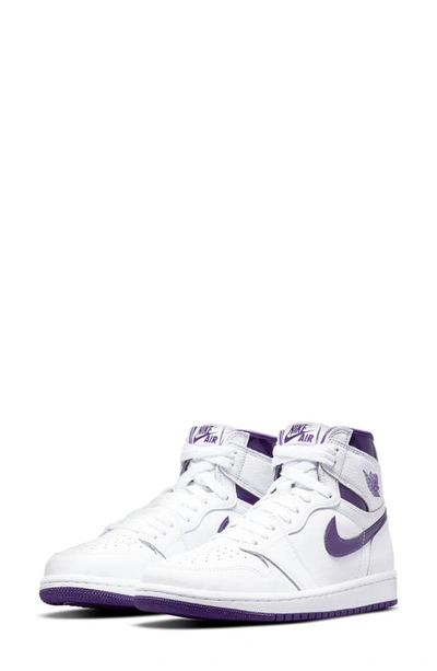 Jordan Nike Air  1 High Og Sneaker In White/ Court Purple