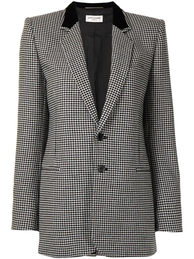 Saint Laurent Single-breasted Jacket In Houndstooth In Printed