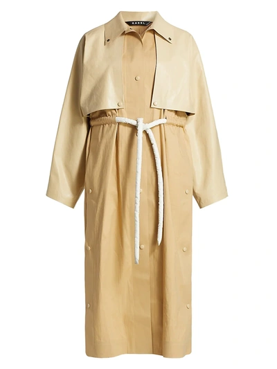 Kassl Cape And Drawstring Long Trench Coat In Beige