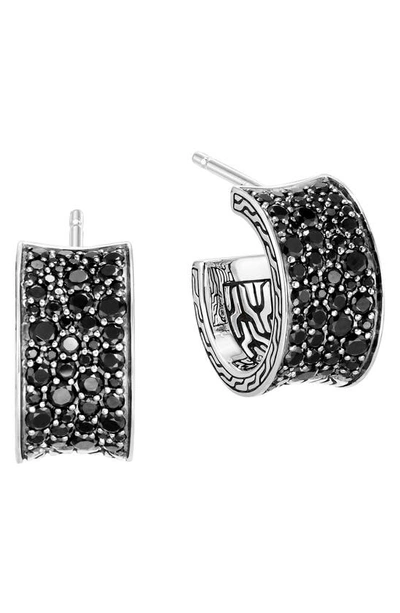 John Hardy Sterling Silver Classic Chain Extra Small Hoop Earrings With Treated Black Sapphire & Black Spinel