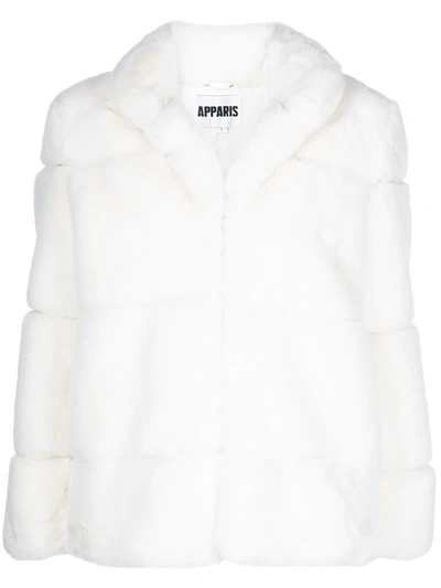 Apparis Skylar Faux Fur Tiered Short Coat In White