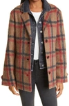 Jonathan Simkhai Standard Jonathan Simkhai Grace Plaid Jacket With Denim Trucker Insert In Camel,red W Black Denim Combo