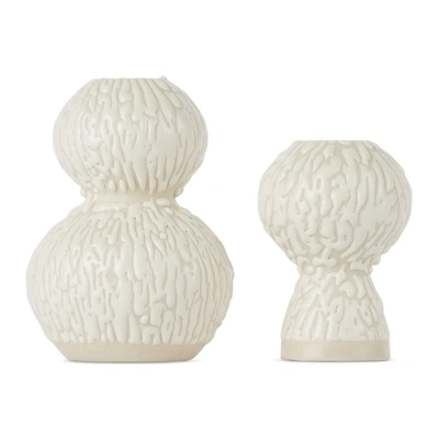 Marloe Marloe Set Of Two Glazed Ceramic Candlestick Holders In Off-white