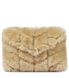 Saint Laurent Small Lou Puffer Genuine Shearling Pouch In Beige