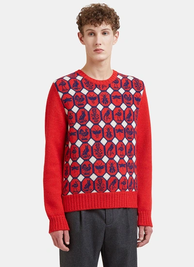 Gucci Jacquard Animalium Knit Sweater In Red In Red Blue ModeSens