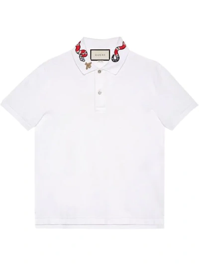 Gucci Kingsnake刺绣polo衫 In White