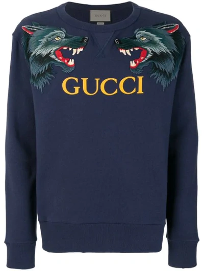Gucci Appliquéd Loopback Cotton-jersey Sweatshirt In Navy