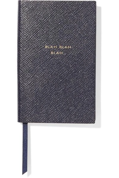 Smythson Panama Blah Blah Blah Textured-leather Notebook In Navy