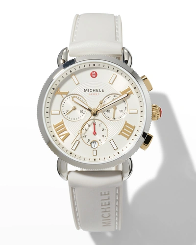 Michele Sporty Sport Sail Two-tone Watch With Silicone Strap, Wheat In Cream/tan