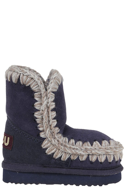 Mou Kids' Contrast-stitch Ankle Boots In Navy