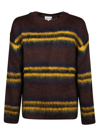 Kenzo Striped Alpaca And Wool Blend Sweater In Brown
