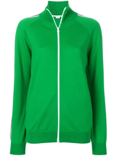 Stella Mccartney Stripe Sleeve Virgin Wool Knit Track Jacket In Green