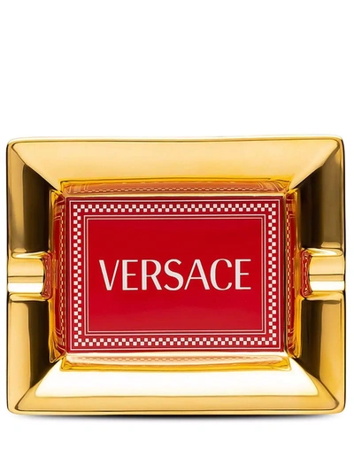 Versace Logo-print Porcelain Ashtray In Gold