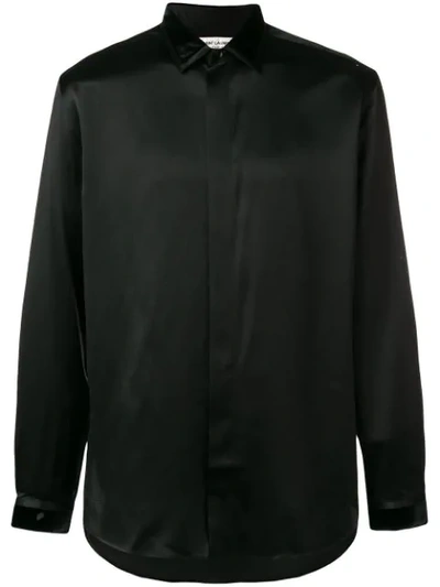 Saint Laurent Men's Silk Shirt W/ Velvet Collar, Black