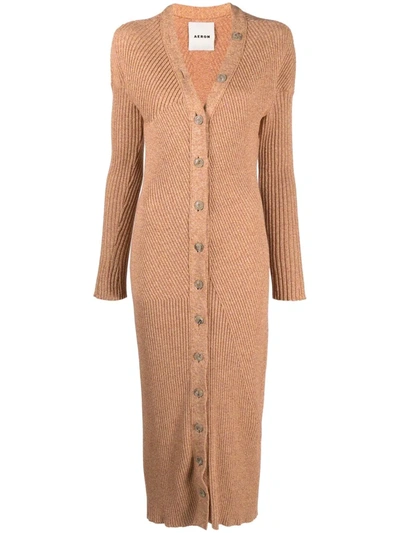 Aeron Tierra Ribbed-knit Cardigan Dress In Rust